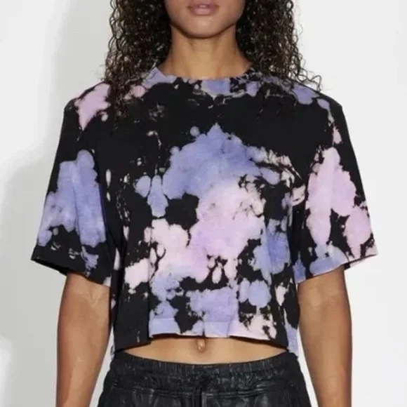 Cotton Citizen Tokyo Tie Dye Crop Tee Women's Small Crewneck Lavender Black - Picture 1 of 6